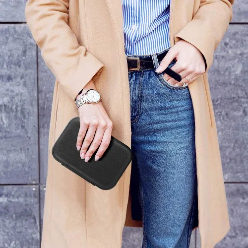 Miniatura 7 de FEISCON Joyero pequeño organizador de almacenamiento para collares, anillos, mini joyero, organizador de joyas de viaje de doble capa para mujeres
