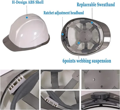 Miniatura 4 de Casco de seguridad personalizado para construcción Casco de trabajo de seguridad con suspensión de trinquete ajustable de ala completa con carcasa