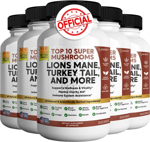 Miniatura 9 de Lions Mane 10 Super Champiñones Suplemento - Melena de León, Reishi, Cordyceps, Extractos de Shiitake - 60 Cápsulas (1)