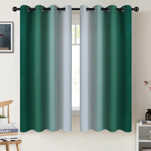 Miniatura 123 de COSVIYA Cortinas 100% Opacas Azul Degradado con Lazos Ajustables para Cocina Aislamiento Térmico Oscurecimiento de Habitación Cenefa con Bolsillo