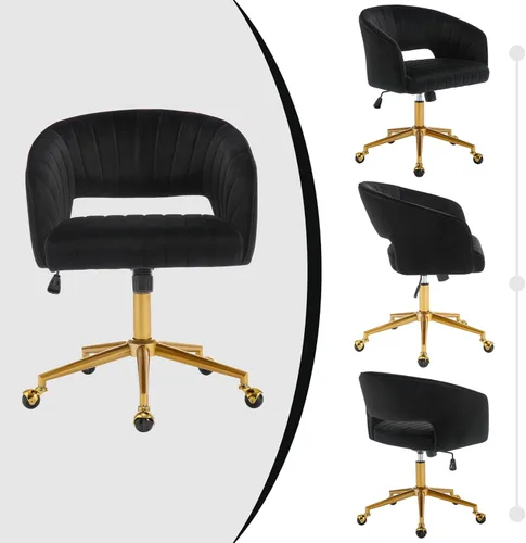 Miniatura 9 de Sillas de escritorio para oficina en casa Westice, silla rodante moderna de terciopelo, silla de tocador giratoria con base dorada y altura Negro