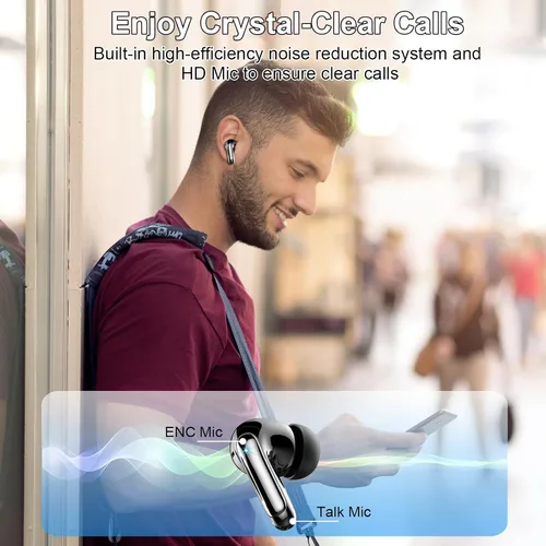 Miniatura 5 de Auriculares inalámbricos, auriculares Bluetooth 5.4, micrófono con cancelación de ruido ENC con graves estéreo, auriculares de reproducción de 40