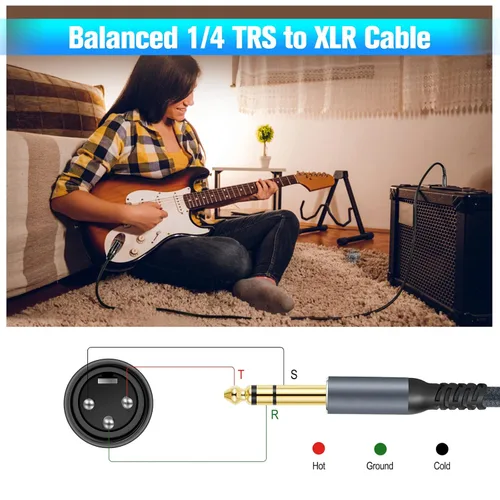Miniatura 2 de Twozoh Cable XLR macho a 1/4 TRS de audio estéreo de 30 pies, conector trenzado de 0.250 in a XLR macho 3 pines cable de guitarra (profesional/HiFi)