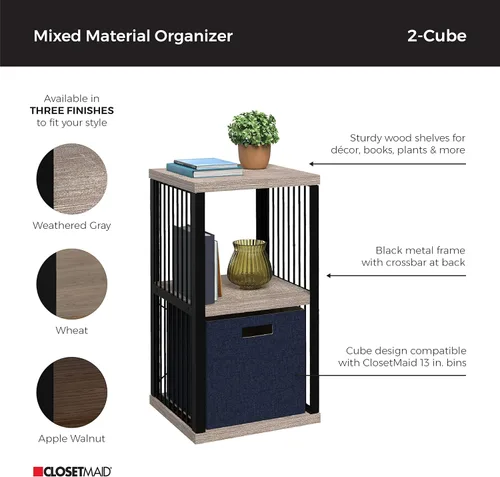 Miniatura 4 de ClosetMaid Estantería organizadora de almacenamiento de 2 cubos, estante de almacenamiento, marco de metal, estantes de madera, fácil montaje