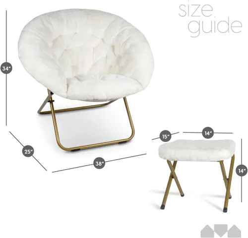 Miniatura 3 de Milliard Silla acogedora/silla platillo de piel sintética para dormitorio/XL (blanco + reposapiés)