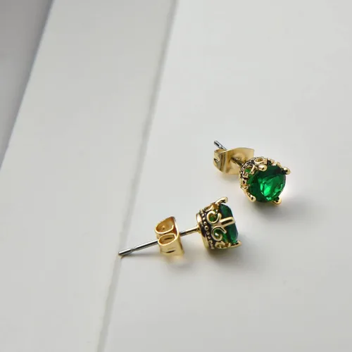 Miniatura 5 de Aretes negros y dorados para hombres y mujeres, con corona retro, hipoalergénicos, de acero inoxidable, con circonita cúbica