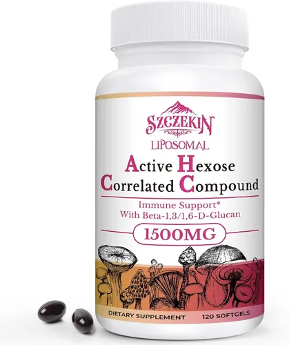 Suplemento correlacionado de hexosa activa liposomal de 1500 mg, 120 geles blandos beta-glucanos con extracto de hongos naturales, sistema