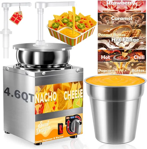 Dispensador de queso Nacho, dispensador de queso nacho de 4.6 cuartos de galón con bomba, calentador de queso de dulce de azúcar caliente de acero