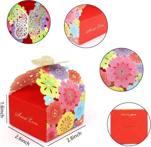 Miniatura 5 de Kslong Juego de 50 unidades por juego de cajas de regalo de galletas con diseño de mariposas y flores, cajas de regalo románticas de boda, bonita