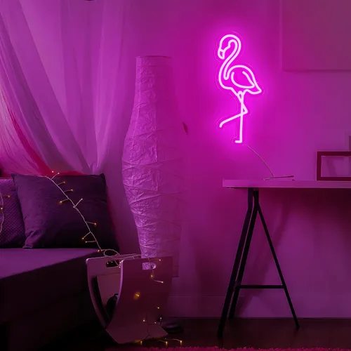 Miniatura 5 de ROCEEI Letrero de neón LED de flamenco tropical, luces de neón alimentadas por USB, letrero de arte de pared para decoración de Navidad, habitación