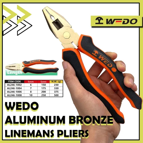 Miniatura 2 de WEDO Alicates de Lineman's sin chispas de 6 pulgadas, cortador lateral de seguridad sin chispas, alicates combinados, pelacables, crimpadora, Bronce