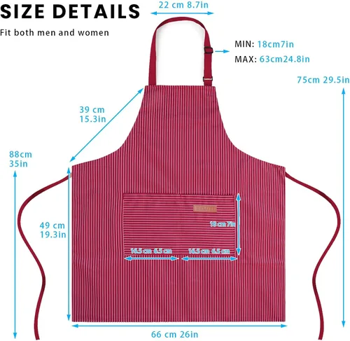 Miniatura 3 de BeLuyi - Paquete de 2 delantales ajustables con peto, delantales de chef para cocina, restaurante, con 2 bolsillos, delantales para mujeres