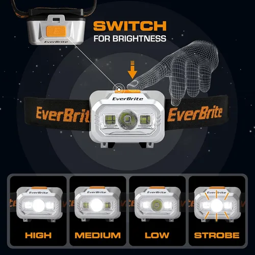 Miniatura 2 de EverBrite Linterna frontal LED, 4 modos de iluminación, cabezal giratorio con diadema ajustable, IPX4 resistente al agua, perfecto para correr