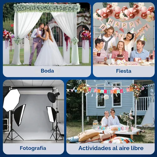 Miniatura 7 de Soporte de Telón de Fondo con Tubo y Tela, Marco Ajustable Resistente de 10x10 pies con Base de Metal, Soporte de Fondo para Fiestas, Fotografía