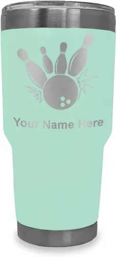 Miniatura 17 de LaserGram Vaso aislado al vacío de 20 onzas, bola de boliche y alfileres, grabado personalizado incluido (negro)