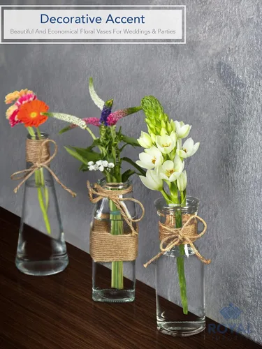 Miniatura 6 de Royal Imports Jarrón de cristal transparente, centro de mesa pequeño de un solo tallo, mini tarros florales decorativos, decoración rústica