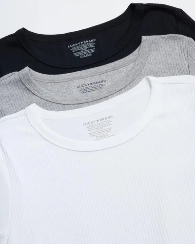 Miniatura 3 de Lucky Brand Camiseta para mujer, paquete de 3 camisetas de algodón elástico con cuello redondo y manga corta acanaladas, camisetas básicas sólidas