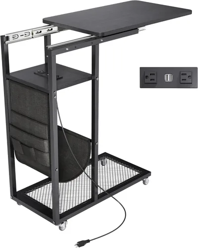 Miniatura 7 de Mesa auxiliar en forma de C de Colima con estación de carga (Negro, Extra Grande)