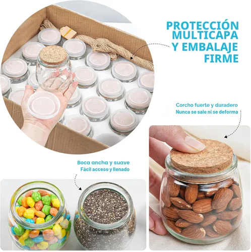 Miniatura 2 de Syntic Paquete de 40 tarros pequeños de vidrio con tapas de corcho, tarros de masón vacíos de 7 onzas para hacer velas, recipiente de yogur