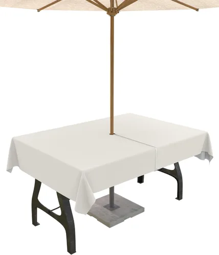 Miniatura 27 de QueenKer Mantel de exterior verde oliva con agujero para sombrilla y cremallera, mantel de color sólido para mesas cuadradas, colección de mesa