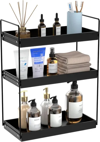 Miniatura 12 de NPPLUS Organizador de encimera de baño, estante de metal de 2 niveles para el cuidado de la piel, negro mate, 13.6 pulgadas de largo x 6.9 pulgadas