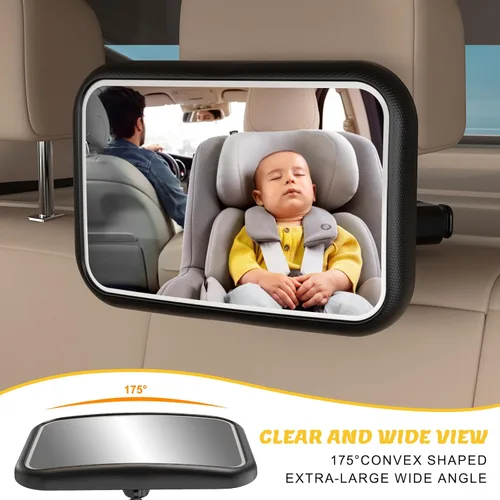 Miniatura 7 de Espejo de coche para bebé con luz, 7 luces RGB orientadas hacia atrás, espejo de asiento de coche de bebé con control remoto recargable de rotación