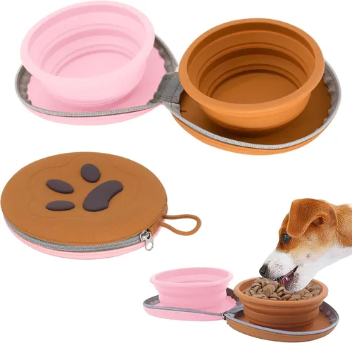 Miniatura 10 de Cuencos plegables para perros, 2 en 1, comedero de agua y alimentos portátiles para mascotas, viajes, campamento y caminar, 25 onzas (azul naranja)