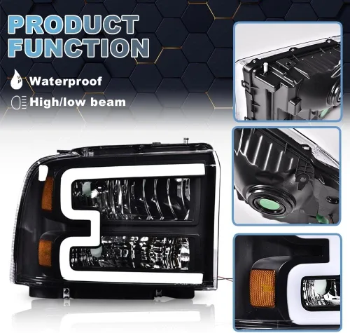 Miniatura 7 de PIT66 Conjunto de faros delanteros LED compatible con Ford F250 F350 F450 F550 Super Duty 2005-2007 / Excursion 2005