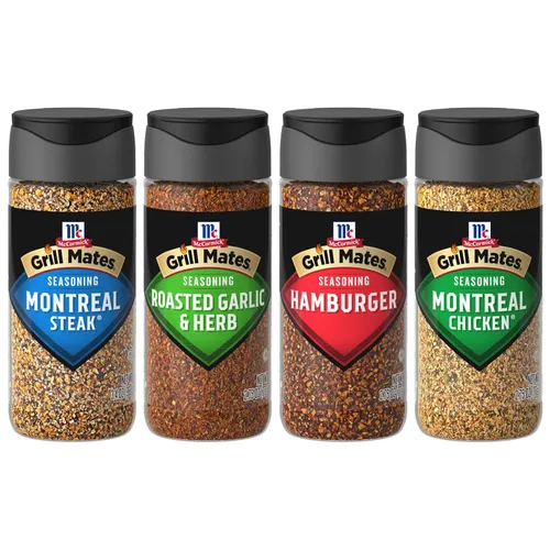 Especias McCormick Grill Mates, paquete variado para asado diario (carne de Montreal, pollo Montreal, ajo asado y hierbas, hamburguesa), 4 unidades