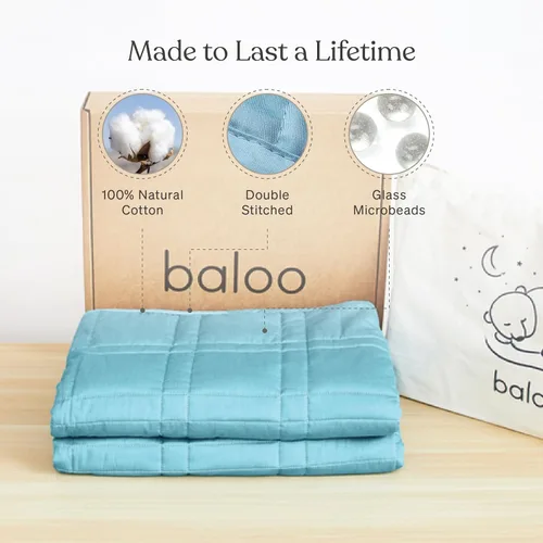 Miniatura 3 de Baloo Manta con peso para niños y adultos (aguamarina, 9 libras, 40 x 60 pulgadas, tamaño mini), material refrescante y 100% algodón, lavable a