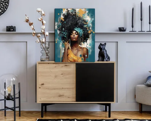 Miniatura 209 de Arte de pared afroamericano, decoración de rey y reina bailarín negro para sala de estar, arte de pareja de amor negro para dormitorio, lienzo