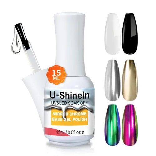 Capa base de 0.5 fl oz para gel de pintura metálica, esmalte base sin limpiar para polvo de uñas cromado, gel de uñas de espejo, fácil de hacer