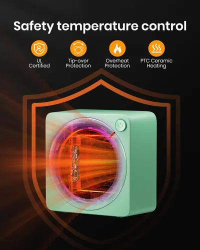 Miniatura 6 de Gaiatop Mini calentador de espacio, ligero PTC de cerámica de calentamiento rápido, 500 W, eficiencia energética para uso en interiores, Verde