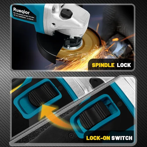 Miniatura 5 de Amoladora Angular Inalámbrica para Batería MAKITA de 18 V, Amoladora sin Escobillas de 4-1/2 Pulgadas, 3 Velocidades Variables para Cortar, Moler