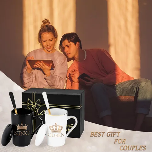 Miniatura 3 de Cabtnca Juego de tazas King and Queen, regalos para parejas para él y ella para Navidad, divertido juego de tazas de café para parejas, regalos