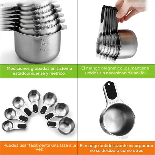 Miniatura 4 de Vasos medidores magnéticos de acero inoxidable Spring Chef, patentados, herramientas de cocina con marcas fáciles de leer para medir ingredientes