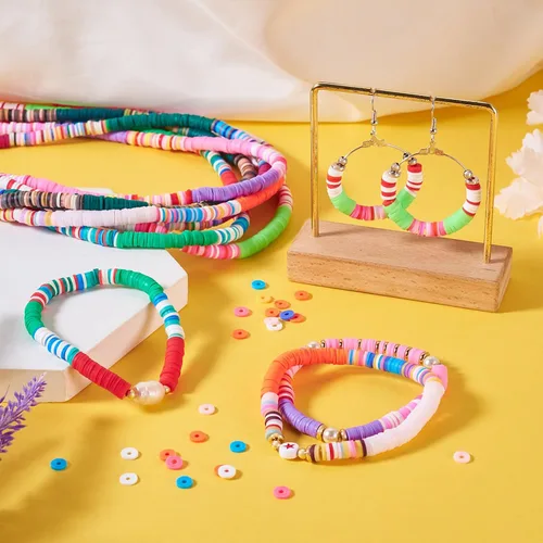 Miniatura 2 de Cuentas Heishi de disco redondo plano de 0.236 pulgadas (0.236 in), cuentas espaciadoras sueltas de arcilla polimérica para pulseras de la amistad