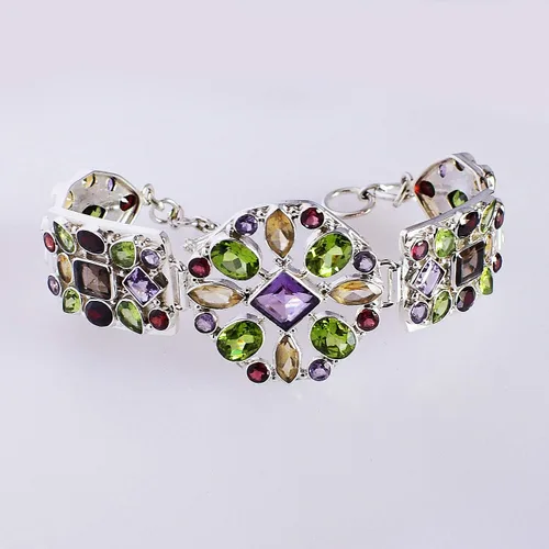 Miniatura 4 de Pulsera de plata de ley 925 con piedra preciosa de cuarzo ahumado y amatista de peridoto y citrino, hermosa joyería hecha a mano, regalo