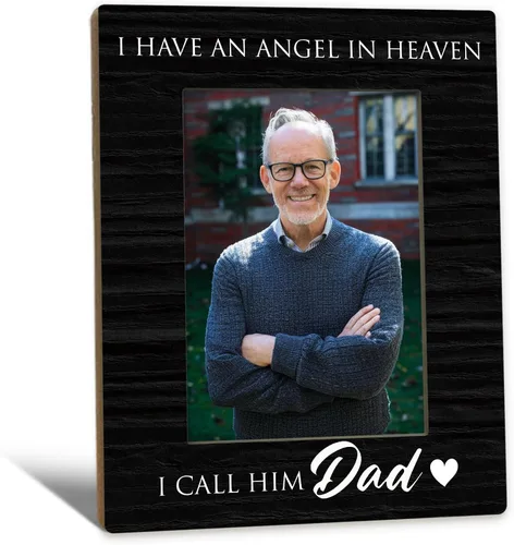 Marco de fotos de madera para papá de 5 x 7 pulgadas, regalos conmemorativos por pérdida de papá, con texto en inglés "I Have An Angel In Heaven I