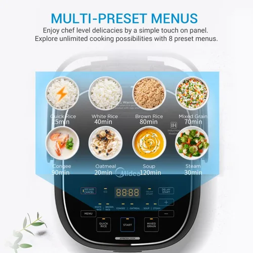 Miniatura 4 de Midea Olla arrocera de 3 litros con cesta de vapor, capacidad de 6 tazas sin cocer, calefacción por inducción y tecnología de lógica difusa, inicio