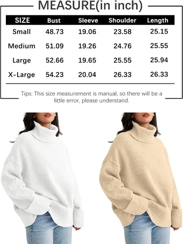 Miniatura 6 de LILLUSORY Suéter de manga larga de cuello alto para mujer, de gran tamaño, para otoño, grueso, cálido, para otoño