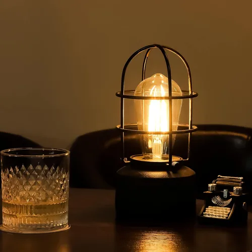 Haian Support Lámpara de noche industrial regulable de 3 vías, mesa de noche antigua Steampunk para dormitorio, sala de estar (bombilla incluida)