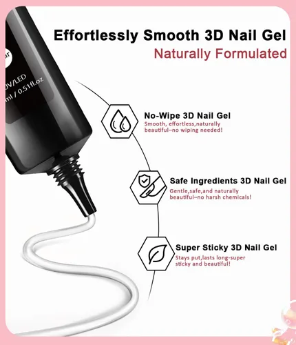 Miniatura 5 de 3D Nail Gel Art BISHENGYF - Pegamento de uñas de gel para esculpir 0.53 oz con polvo de uñas cromado dorado blanco para arte de uñas, gel duro