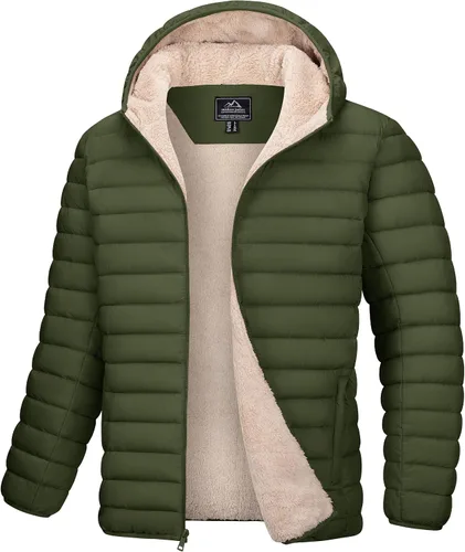 MAGCOMSEN Chaqueta acolchada para hombre con capucha, forro de vellón, chaqueta térmica resistente al agua, chaqueta de plumón con cremallera,