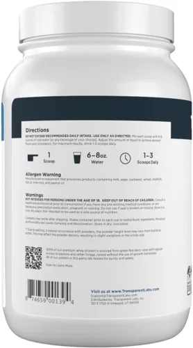 Miniatura 9 de Transparent Labs Aislado de proteína de suero de leche alimentado con pasto, sabor natural, sin gluten, proteína de suero en polvo con 0.99 oz