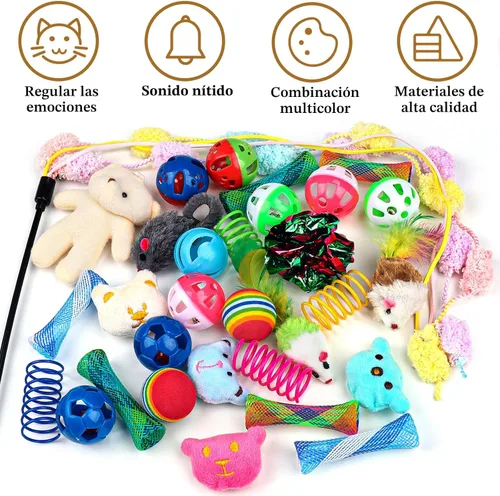 Miniatura 3 de QUOZUO Juego de 30 Piezas de Juguetes para Gatos, Juego de Juguetes para Gatitos, Juguete Interactivo para Gatos con Varilla, Muelles y Bola
