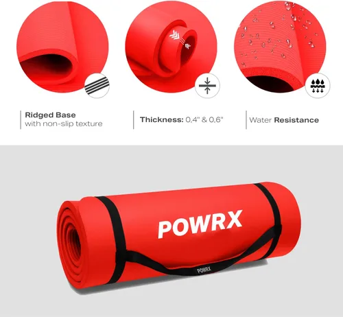 Miniatura 4 de POWRX Tapete de yoga grueso Tapete de ejercicio de 1/2 pulgada – 3 anchos con correa de transporte y bolsa Tapete de entrenamiento