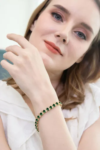 Miniatura 2 de Pulsera de tenis ovalada de plata de ley auténtica, creada o simulada con piedras preciosas y S para mujer