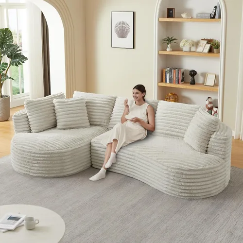 Miniatura 18 de KEVINSPACE Sofá curvo de 101 pulgadas, 4 asientos, moderno sofá de tela boucle de lujo, sofás de respaldo curvado de mediados de siglo, moderno