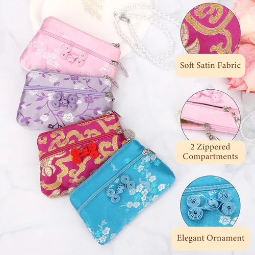 Miniatura 3 de kilofly Brocado de seda chino 2 cremallera bolsa de joyería bolsa de regalo